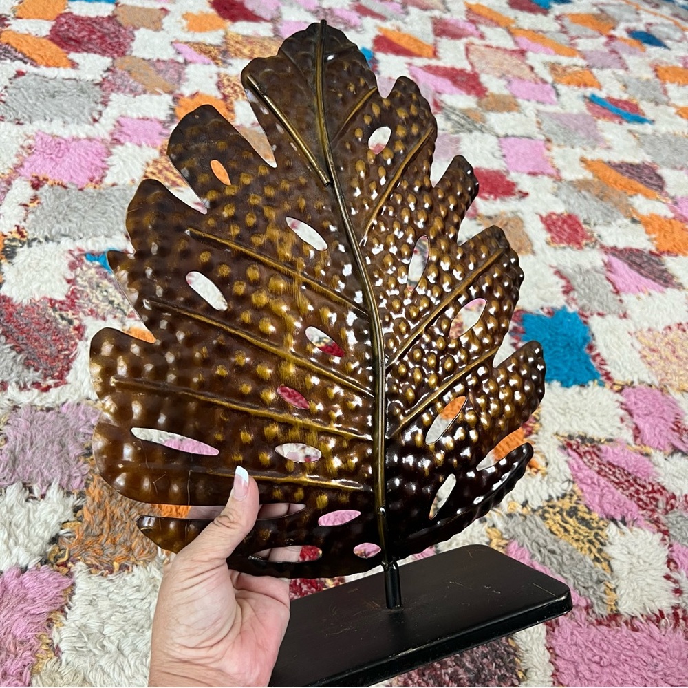 Vintage Bronze Brass Metal Monstera Leaf Decor Accent - Picture 2 of 6